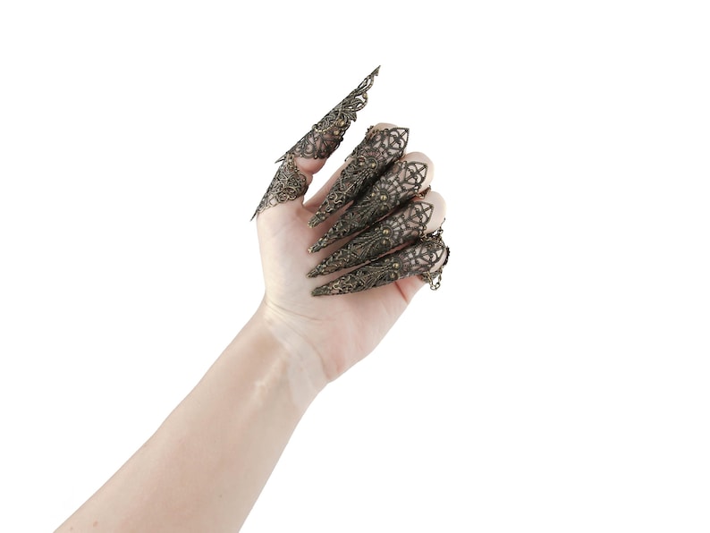 Finger Claws Steampunk Jewelry "Kona" Drag Queen Accessory Claw Rings Halloween Vampire Jewels Gothic Wedding Jewelry image 17