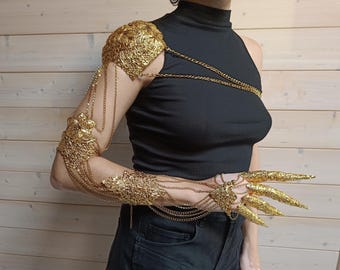 Full Arm Armor with Claws “Anne” Shoulder Armor with Claw Rings Gothic Metal Glove Halloween Armor