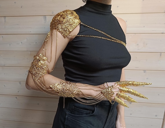 Full Arm Armor with Claws “Anne” Shoulder Armor with Claw Rings Gothic Metal Glove Halloween Armor
