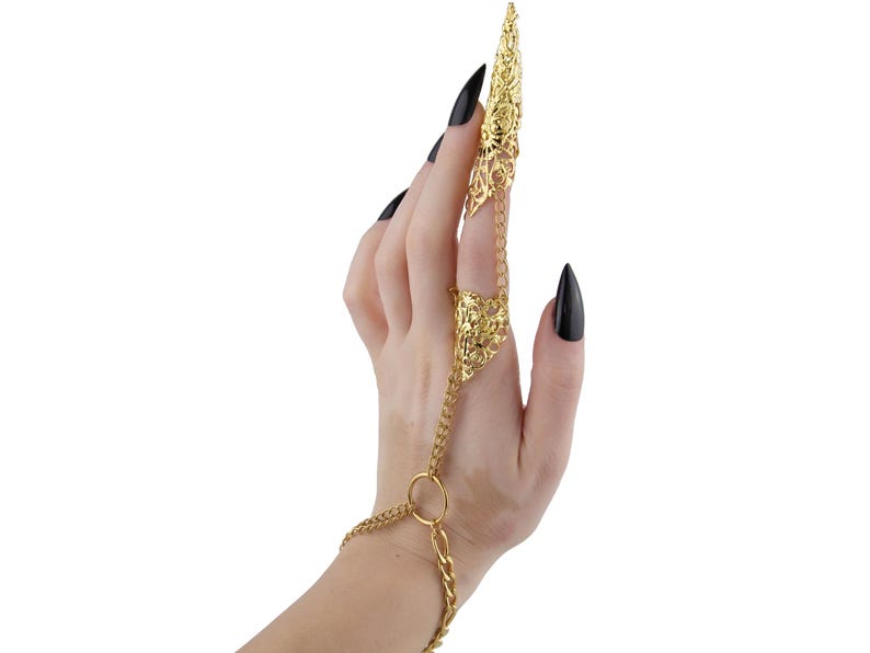 Fairy Bracelet, Ring Chain Bracelet "KALYSTA" Bracelet Ring Punk Jewelry Goth Wedding Gift, Gothic Hand Chain Halloween Jewelry Vampire Oro
