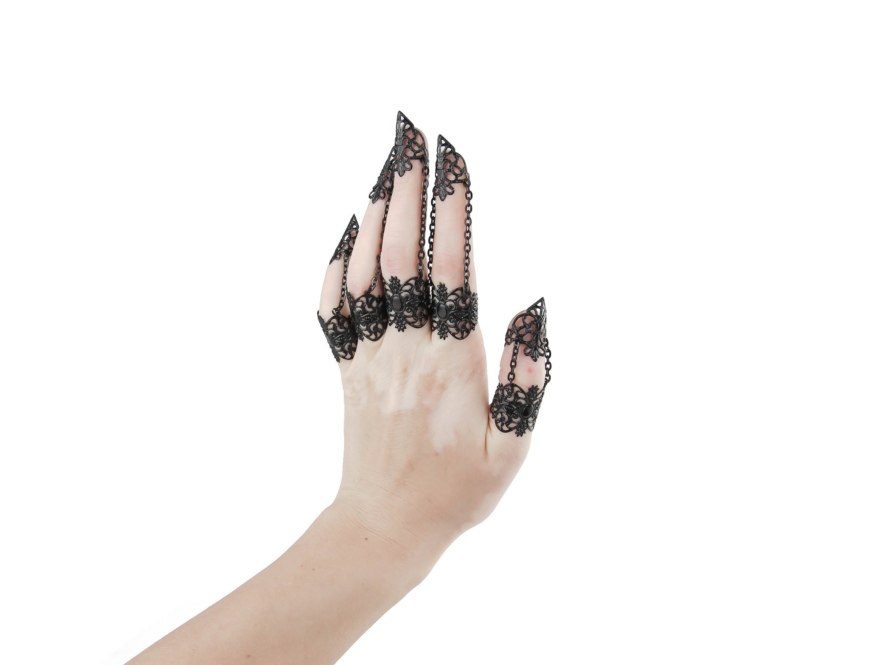 Filigree Mini Claw Rings, Nail Tips or Nail Jewels, Made in Black Color Filigree metal,adjustable,Set of 5 PCS.
