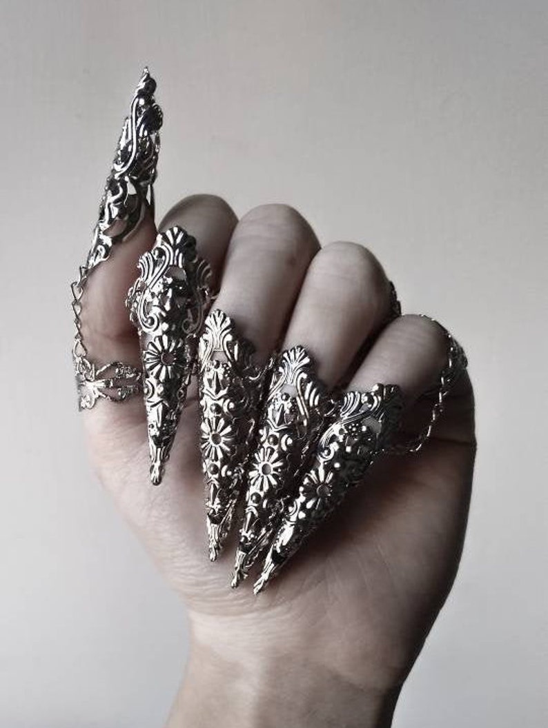 Full Hand Armour Alik Gothic Finger Claws Dark Alternative Nail Jewelry Rings Dark Jewelry