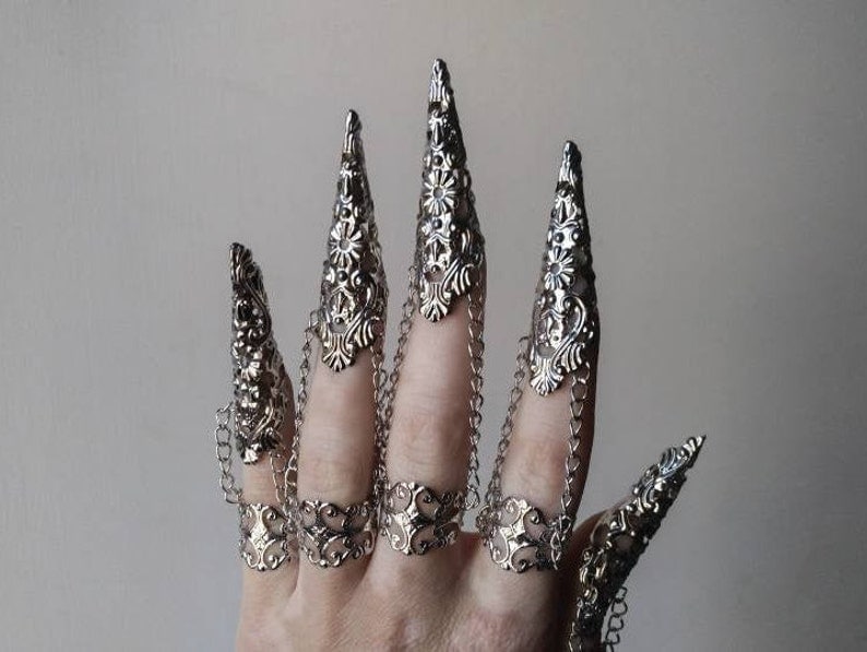 Full Hand Armour 'Alik' Gothic Finger Claws - Dark Nail - Dark Jewelry, Vampire Jewelry, Halloween Ring, Halloween Costume 