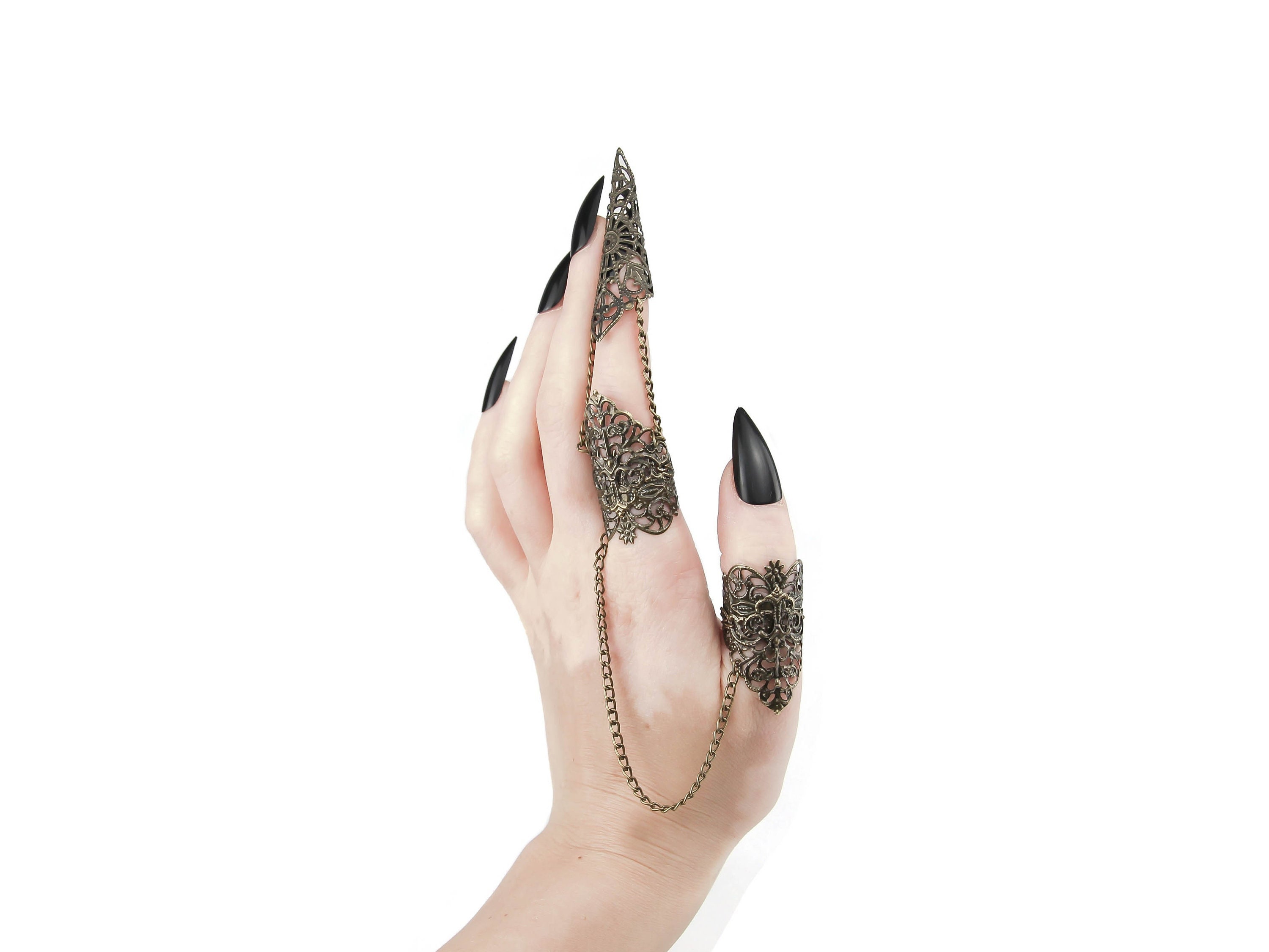 Double Ring Goth Full Finger Ring Claw "Sigit" Creepy Jewelry Gothic Wedding, Goth Girlfriend Gift Idea Claw Ring Halloween Nails