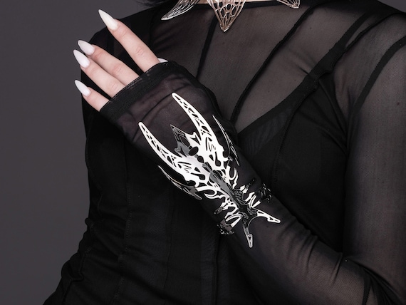 Bold Neo Gothic Cuff Bracelet "Ecliptica" Dark Sci-Fi Bracelet Neo Gothic, Halloween Cuff Bracelet Statement Jewels Vampirecore