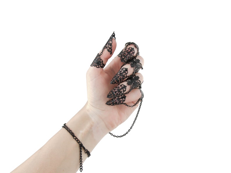 Full Hand Claws Ophelia Gothic Jewelry Gift Finger Claw Goth Galentines Day Gift, Gift for Goth Girlfriend, Gothic Halloween Jewelry image 8