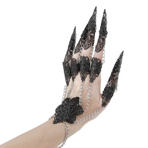 Black Claws, Gothic Glove with Claw Rings Reynisfjara Halloween Hand Jewelry, Gift for Goth Girlfriend, Gothic Wedding Jewelry, Witch Ring image 2