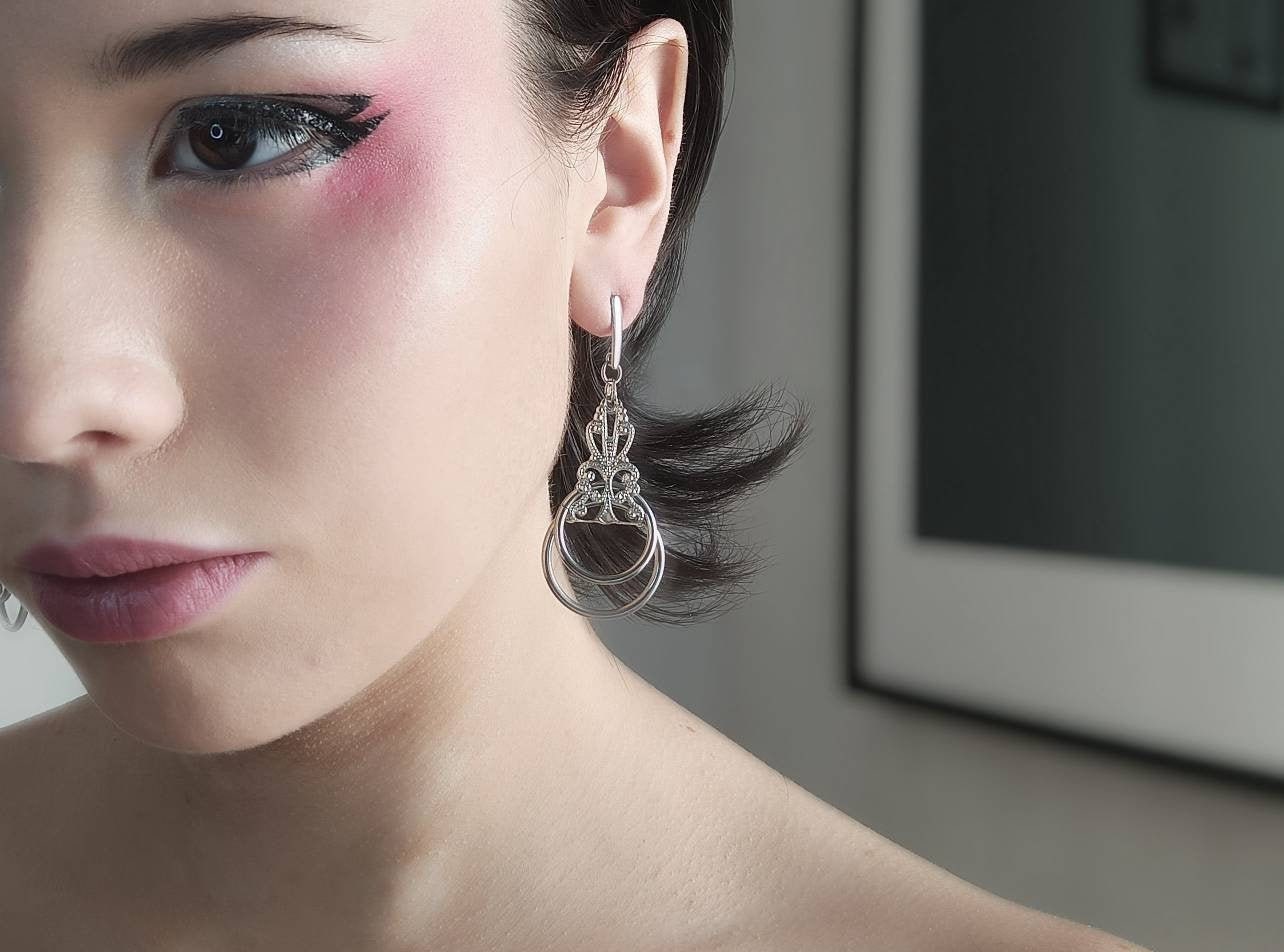Lightweight Goth Earrings "R-04" Earrings with Double Hoops, Gothic Hoop Earrings, Gift for Goth Girlfriend