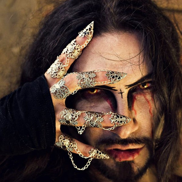 Men Armor Ring "Eleine" Full Hand Claw Rings Halloween Full Finger Rings Vampire Jewelry, Gothic Gift Idea