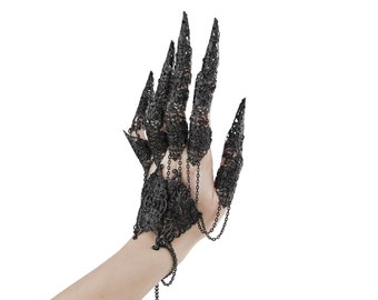 Full Hand Armor with Long Claws "Lofn" Hand Jewelry Horror, Goth Girl Gifts Halloween Bracelet Ring Rave Jewels