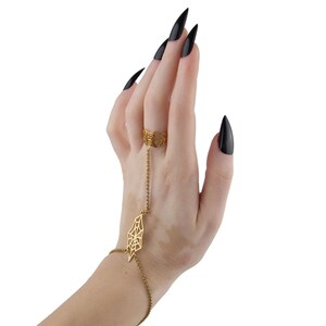 Spiderweb Ring Chain Bracelet "Arachne" Fairy Bracelet Belly Dance Jewelry Halloween Ring Bracelet Cobweb Jewels Halloween Hand Chain image 6