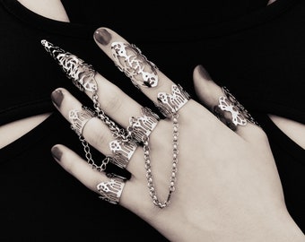 RING SET x5 Gothic Stack Rings "Kylo" Midi Ring Vampire Jewelry Halloween Double Rings, Gothic Birthday Gift, BDSM Gift
