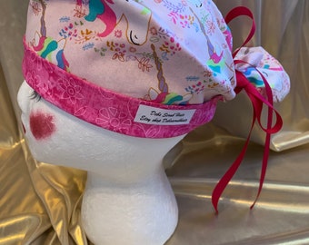 Unicorn Ponytail Scrub Hat, Handmade Cotton Scrub Cap