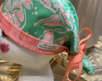 Handmade Ponytail Scrub Hat, Multicolor Cotton Ribbon Tie