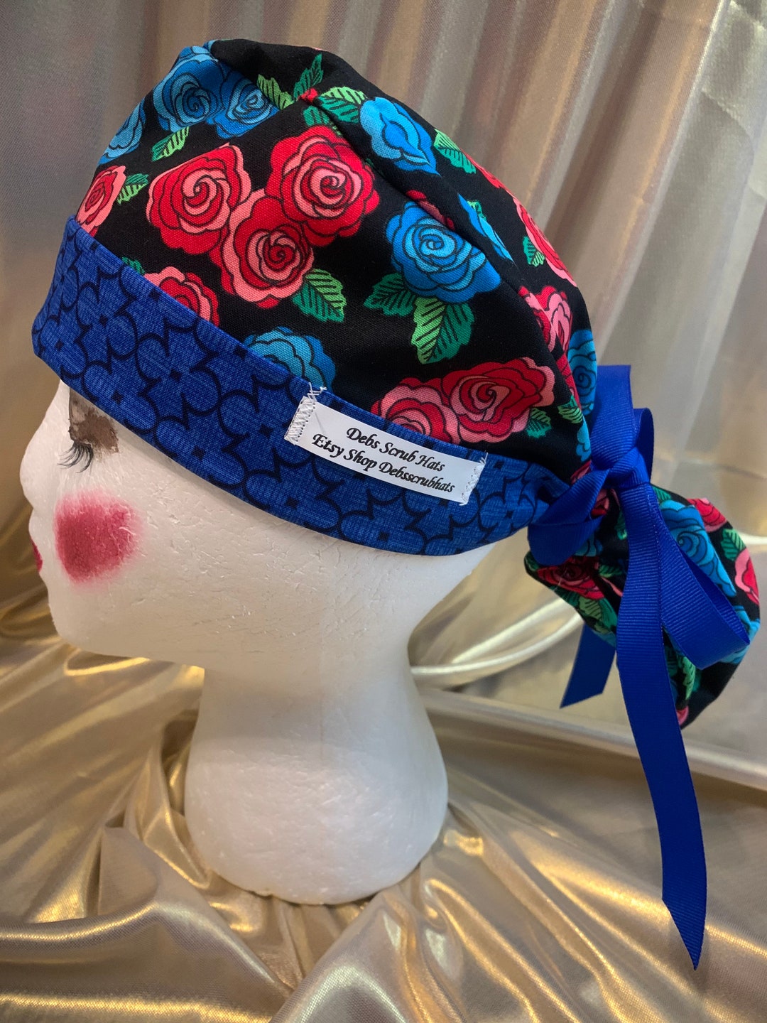 Scrub Hats/ Red and Blue Ponytail Scrub Hat Womens Scrub Etsy