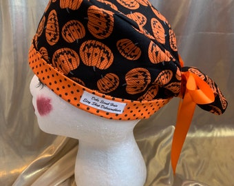 Halloween Pumpkin Ponytail Scrub Hat