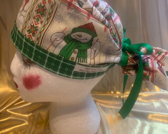 Christmas ponytail scrub hat- scrub cap- scrub hat- women’s scrub hat- ponytail scrub hats