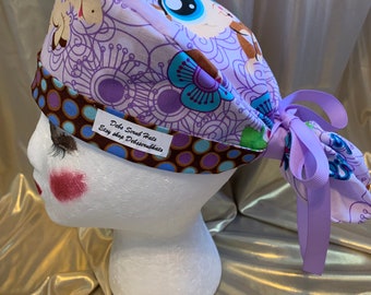 Cartoon Ponytail Scrub Hat, Women's Cotton Scrub Cap