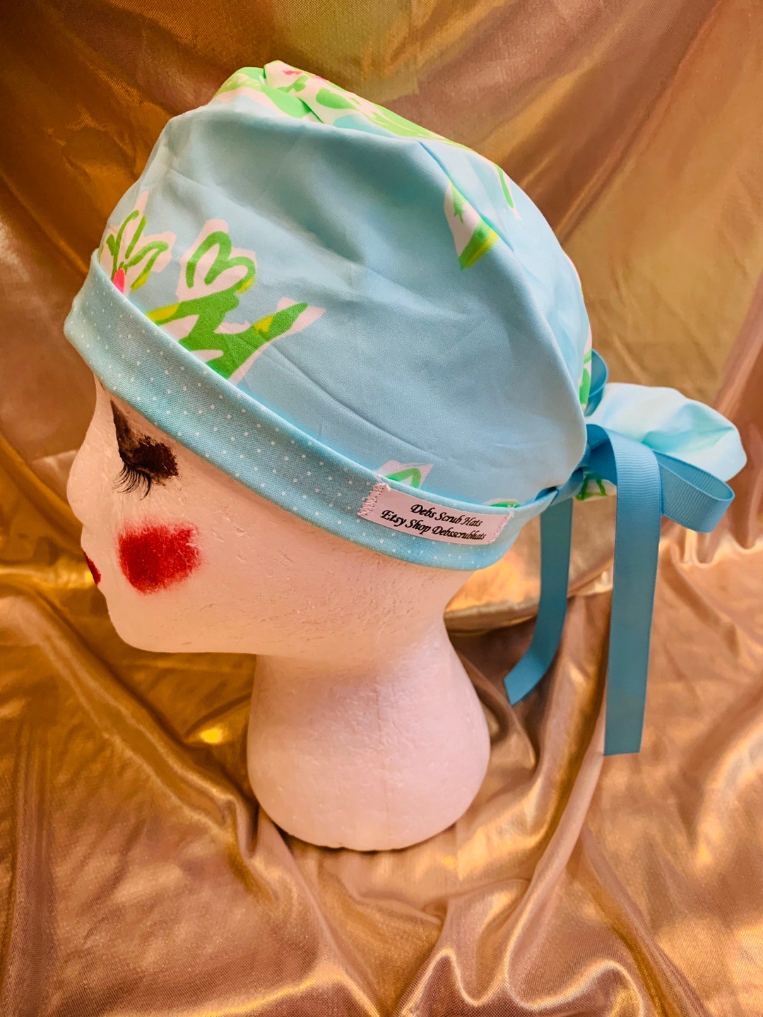 Handmade Cotton Ponytail Scrub Cap: Multi-color Print  display picture 2