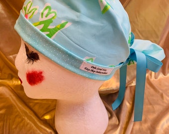 Handmade Cotton Ponytail Scrub Cap: Multi-Color Print, Adjustable Ribbon