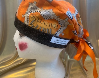 Halloween ponytail scrub hat- women’s scrub hat- scrub hat- scrub cap