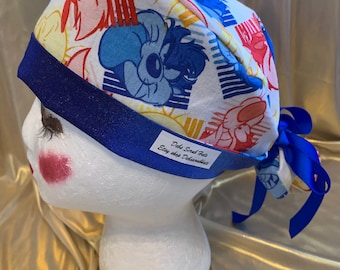 Cartoon Ponytail Scrub Hat, Handmade Cotton Scrub Cap