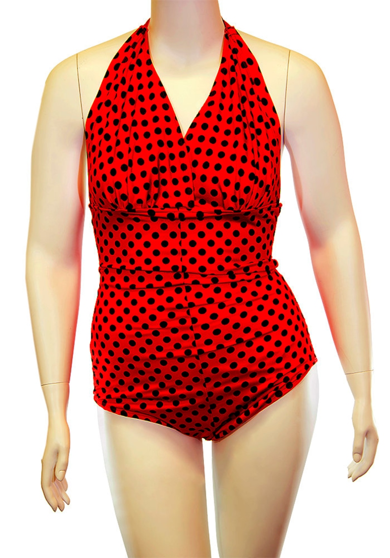 Transgender Swim Suit MTF Crossdressing. Red Polka Dot Halter Etsy