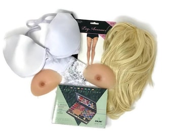 Crossdresser Starter Kit For Beginners, Blonde Wig, Bra, Panties And Stockings!
