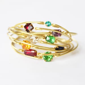 Girls Birthstone Bangle, Birthstone Bangle, Rhinestone Bangle, Gemstone Bangle,  Brass Bangle, Birthday Bracelet, Set stone bangle