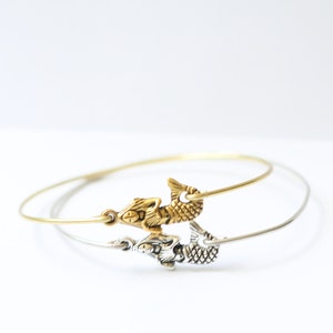 Girls Brass or Silver Mermaid Bangle, Vintage Mermaid Bangle, Mermaid Charm Bangle, Stackable Bangle,  Brass Bangle, Mermaid Bracelet