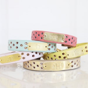 Girls skinny leather Monogrammed Leather Bracelet, Brass and Leather Initial Bracelet, Leather Bracelet