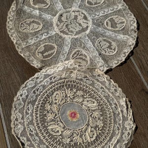 Vintage handmade 2 Lacework doilies flower antique white