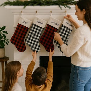Christmas Stocking for Family, Personalized Embroidered Christmas Stocking, Holiday Stocking, Custom Plaid, buffalo Stocking, Christmas Gift