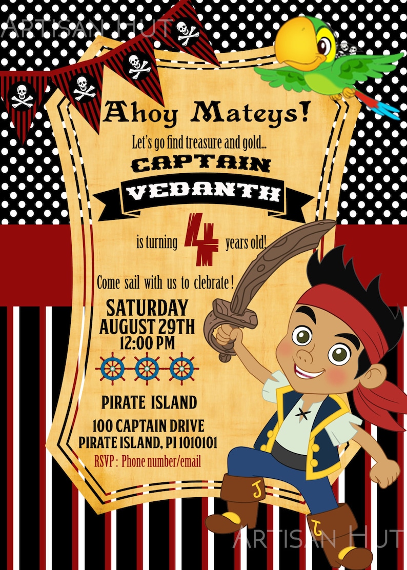 Jake and the Neverland Pirates invitation Jake Birthday Etsy