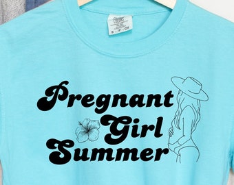 Pregnant Girl Summer Shirt, Pregnancy Reveal Shirt, Gender Reveal, Summer Pregnancy Tee, Gift for Mama to Be, Funny Gift for Pregnant Friend