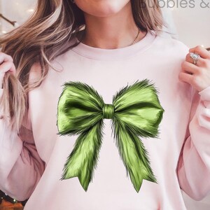 Grinchmas Coquette Bow Sweatshirt, Green Fur Sweatshirt, Grinchmas Sweatshirt, Trendy Christmas Bow Sweater, Funny Christmas, Holiday Gifts