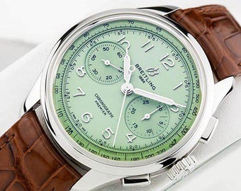 BREITLING Premier Chronograph Handaufzug Herrenuhr mit grünem Zifferblatt, Artikel-Nr. AB0930D31L1P1