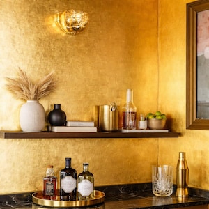 Gold Metallic Square Tile Wallpaper – Modern Foil Geometric Wall Covering – Luxury Contemporary Accent