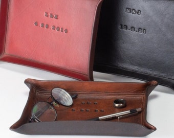 Third Anniversary Gift For Him - Personalized Leather Tray with Date and Initials