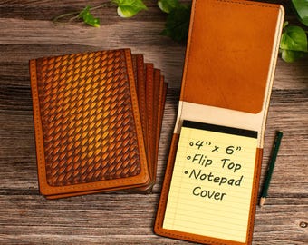 4 x 6 Flip Top Notepad Covers - Hand Tooled and Dyed Leather