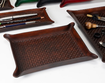 Leren dienblad met gereedschap - Flower of Life-patroon