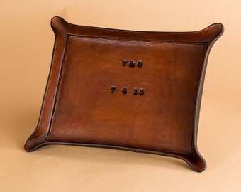 Third Anniversary Gift - Personalized Leather Tray with Date and Initials