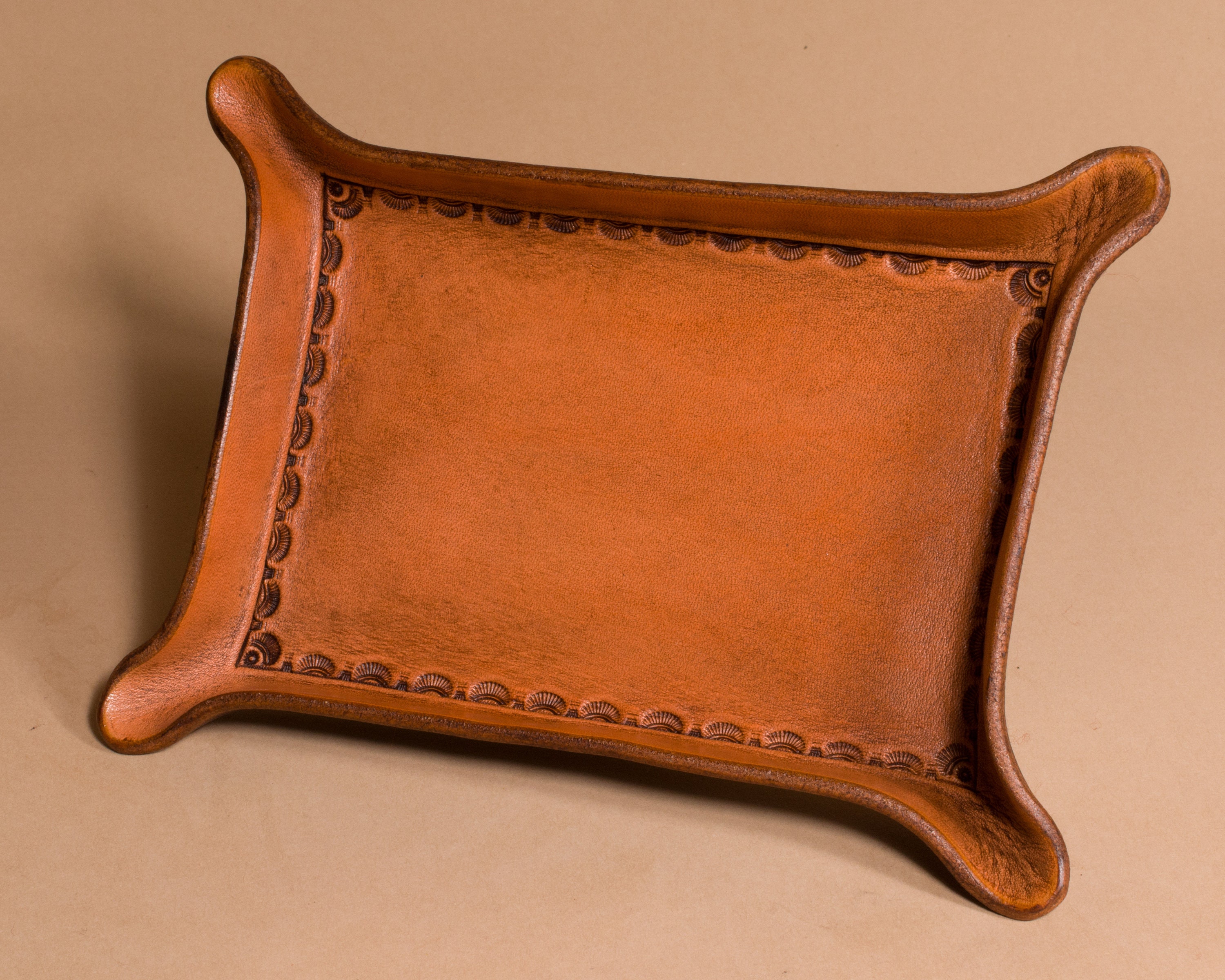 Bordered Leather Valet Tray for Dresser or Desk