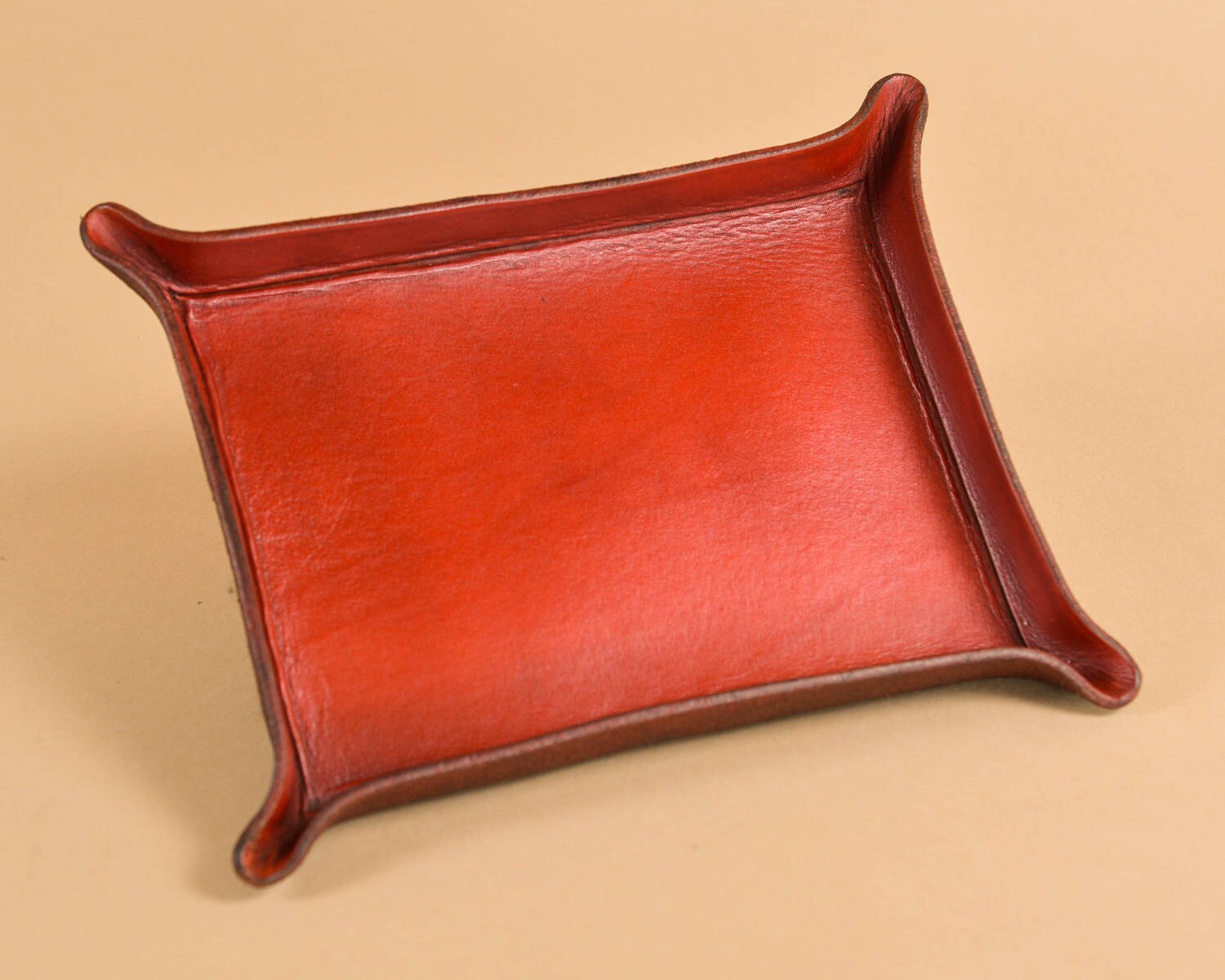 Red Leather Catchall Tray - Pocket Tray - Leather Valet - Full Grain Leather Tray