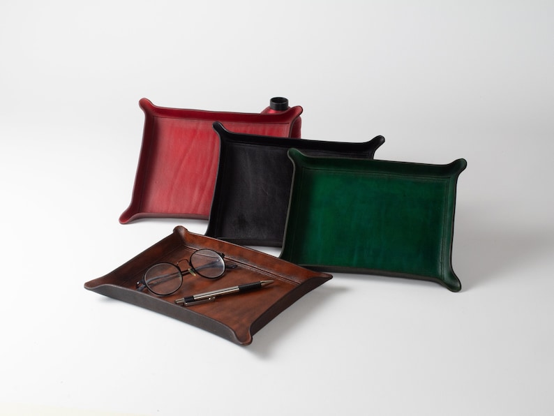 Valet Tray Hand Shaped from Full Grain Leather Valet As Shown 6"x8"