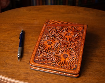 4 x 6 Flip Top Notepad Cover - Sheridan Style Carving with Basketweave