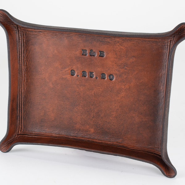 Third Anniversary Gift For Him - Personalized Leather Tray with Date and Initials