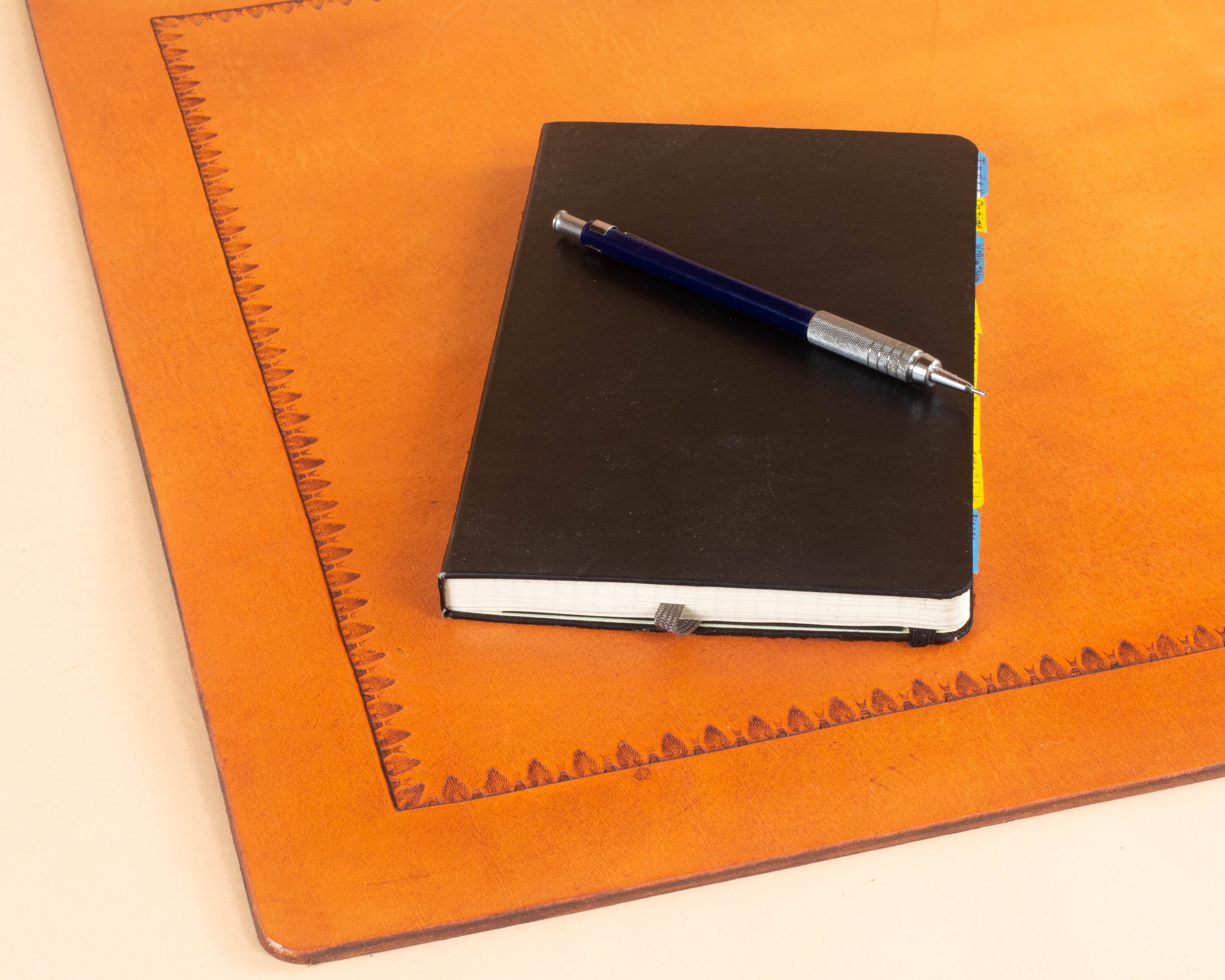 Office Blotter Pad With Tooled Border In Full Grain Leather