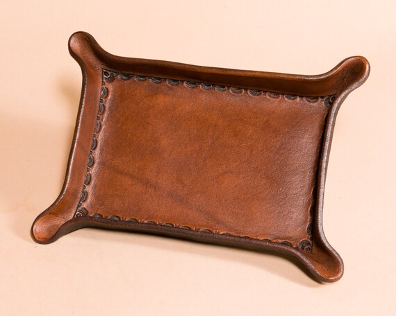 Bordered Leather Valet Tray For Dresser Or Desk Etsy