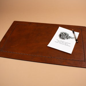 Desk Pad with Tooled Border in Thick, Full-Grain Leather